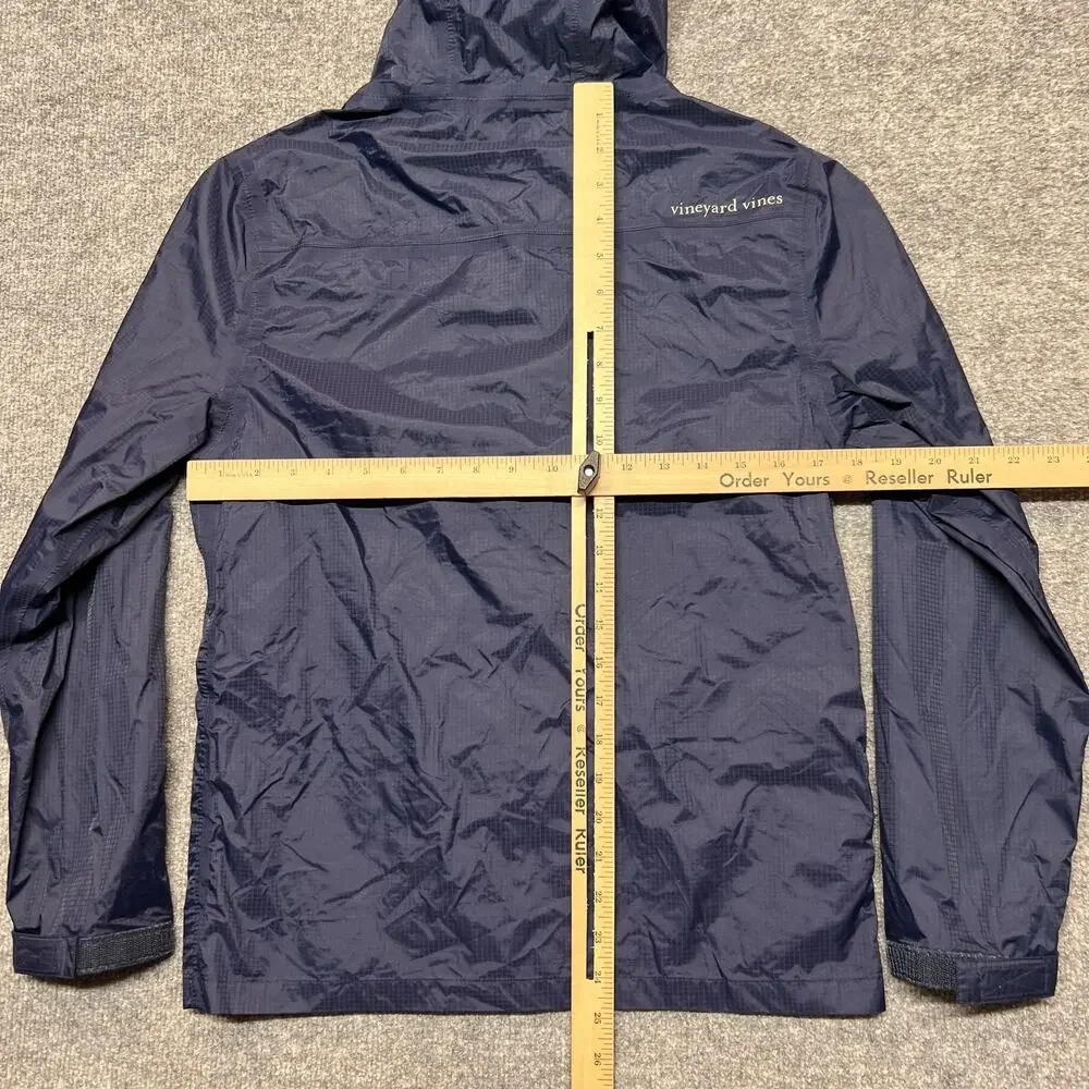 Vineyard Vines Jacket Boys Large 16 Blue Hooded Waterproof Nylon Rain Coat